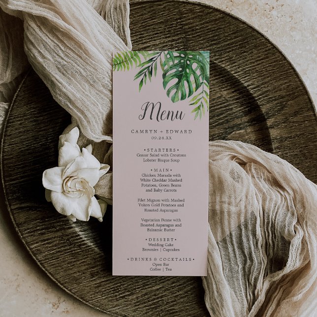 Wild Tropical Palm | Blush Wedding Dinner Menu (Creator Uploaded)