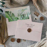 Wild Tropical Palm | Blush Wedding Invitation Envelope<br><div class="desc">These wild tropical palm blush wedding invitation envelopes are perfect for a beach or destination wedding. The design on the envelope liner features an exotic array of green watercolor banana palm tree leaves, ferns, foliage, botanical plants and greenery on a blush pink background for a tropical summer feel. Personalise the...</div>