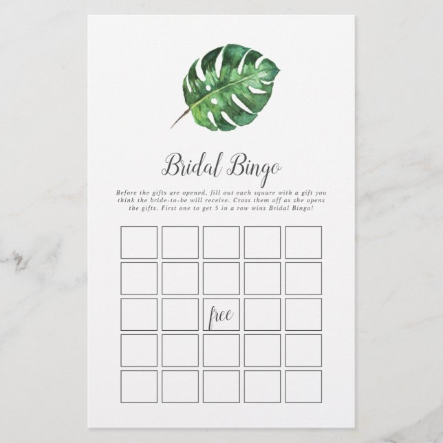 Wild Tropical Palm Bridal Bingo Game Flyer (Front)