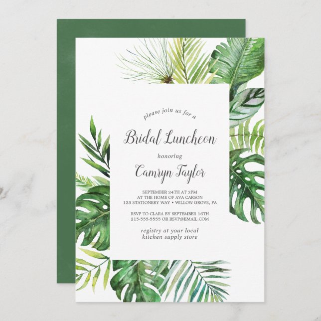 Wild Tropical Palm Bridal Luncheon Invitation (Front/Back)