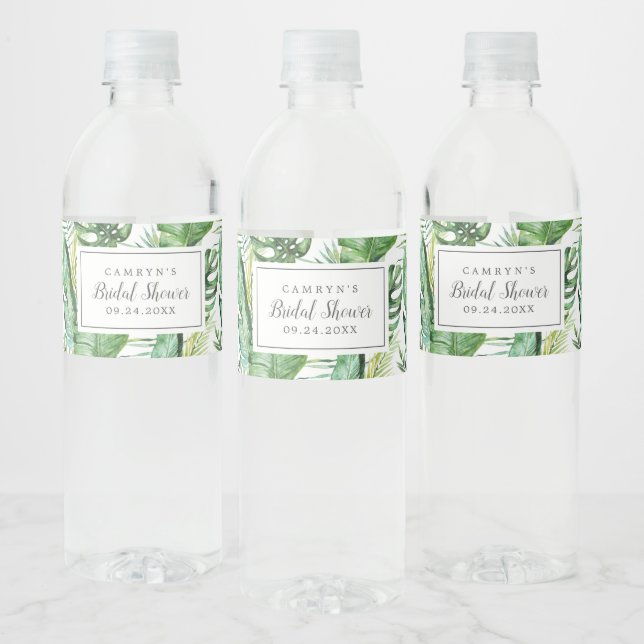 Wild Tropical Palm Bridal Shower Water Bottle Label (Bottles)
