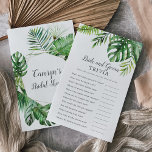 Wild Tropical Palm Bride and Groom Trivia Game Flyer<br><div class="desc">This wild tropical palm bride and groom trivia game is perfect for a beach theme wedding shower. The design features an exotic array of green watercolor banana palm tree leaves, ferns, foliage, botanical plants and greenery for a tropical summer feel. Personalise the back of the card with the name of...</div>