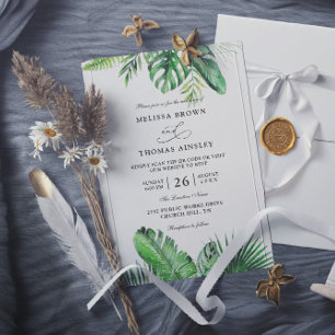 Wild Tropical Palm Elegant Budget QR Code Wedding Invitation