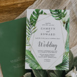 Wild Tropical Palm Geometric All In One Wedding Invitation<br><div class="desc">This wild tropical palm geometric all in one wedding invitation card is perfect for a beach or destination wedding. The design features an exotic array of green watercolor banana palm tree leaves, ferns, foliage, botanical plants and greenery for a tropical summer feel. Add more details to the back of the...</div>