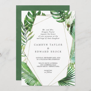 Wild Tropical Palm Geometric Formal Wedding Invitation