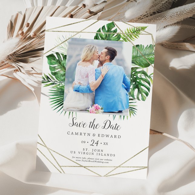 Wild Tropical Palm Geometric Photo Save the Date (Creator Uploaded)