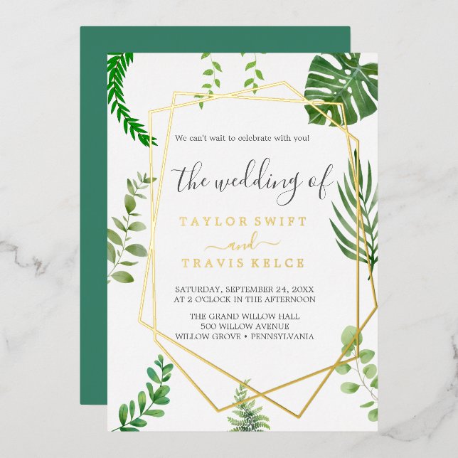 Wild Tropical Palm | Gold Foil Geometric Wedding  (Front/Back)
