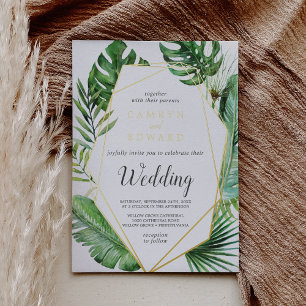 Wild Tropical Palm   Gold Foil Geometric Wedding F