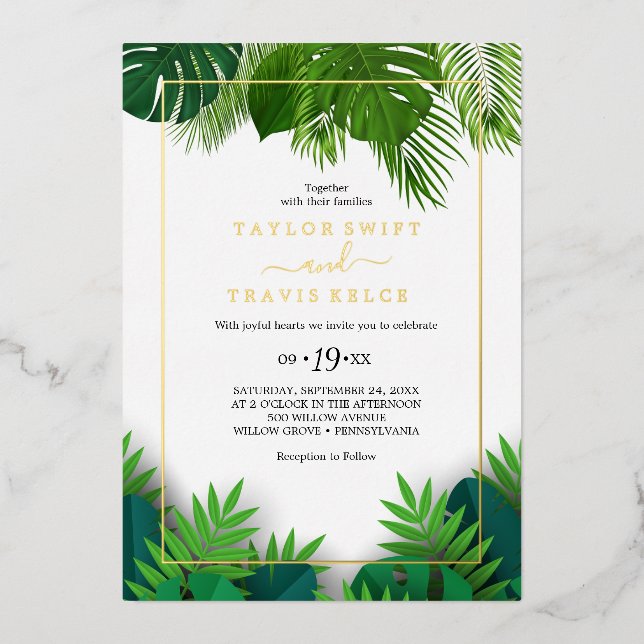 Wild Tropical Palm | Gold Foil Hexagon Wedding  (Front)