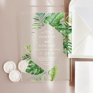 Wild Tropical Palm Leaf White Destination Wedding Acrylic Invitations