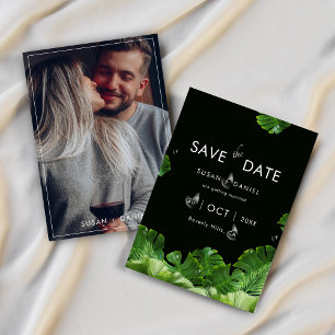 Wild Tropical Palm Leaves & Modern Wedding Photo Save The Date