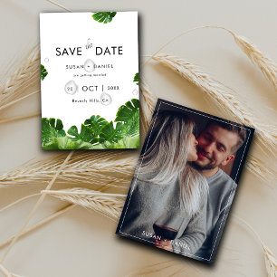 Wild Tropical Palm Leaves & Modern Wedding Photo  Save The Date