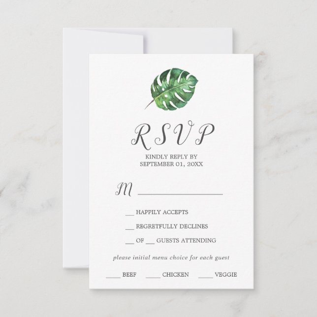 Wild Tropical Palm Menu Choice RSVP Card (Front)