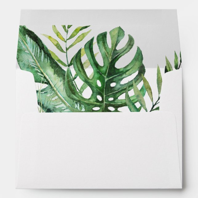 Wild Tropical Palm Monstera | White Wedding Envelope (Back (Bottom))