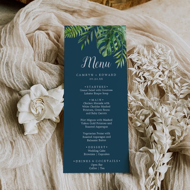 Wild Tropical Palm | Navy Blue Wedding Dinner Menu (Creator Uploaded)