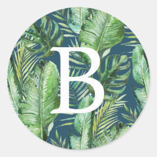 Wild Tropical Palm Navy Monogram Envelope Seals