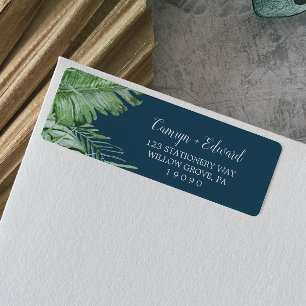 Wild Tropical Palm   Navy Return Address Label