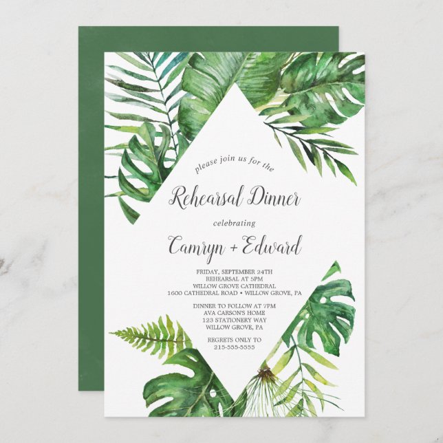 Wild Tropical Palm Rehearsal Dinner Invitation (Front/Back)