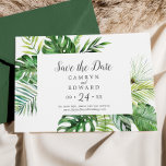 Wild Tropical Palm Save The Date<br><div class="desc">This wild tropical palm save the date card is perfect for a beach or destination wedding. The design features an exotic array of green watercolor banana palm tree leaves,  ferns,  foliage,  botanical plants and greenery for a tropical summer feel.</div>