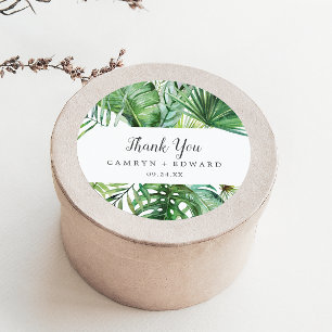 Wild Tropical Palm Thank You Wedding Favour Sticke Classic Round Sticker