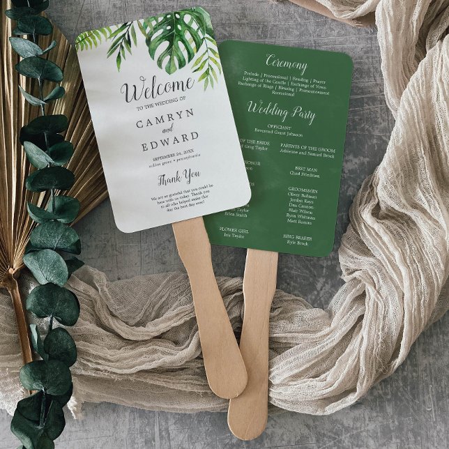 Wild Tropical Palm Wedding Program Fan (Creator Uploaded)