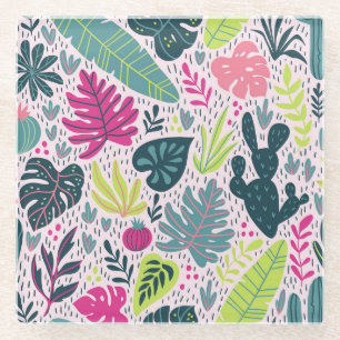 Wild tropical rainforest, vintage repeating patter glass coaster