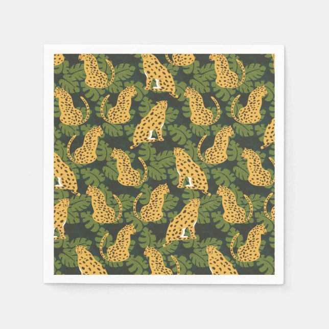 Wild Tropical Safari Leopard Jungle Palms Napkin (Front)