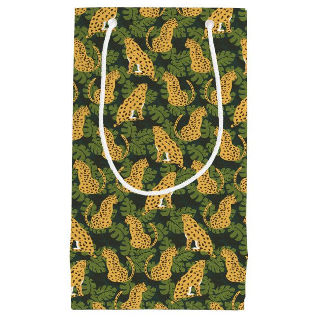 Wild Tropical Safari Leopard Jungle Palms Small Gift Bag (Front)