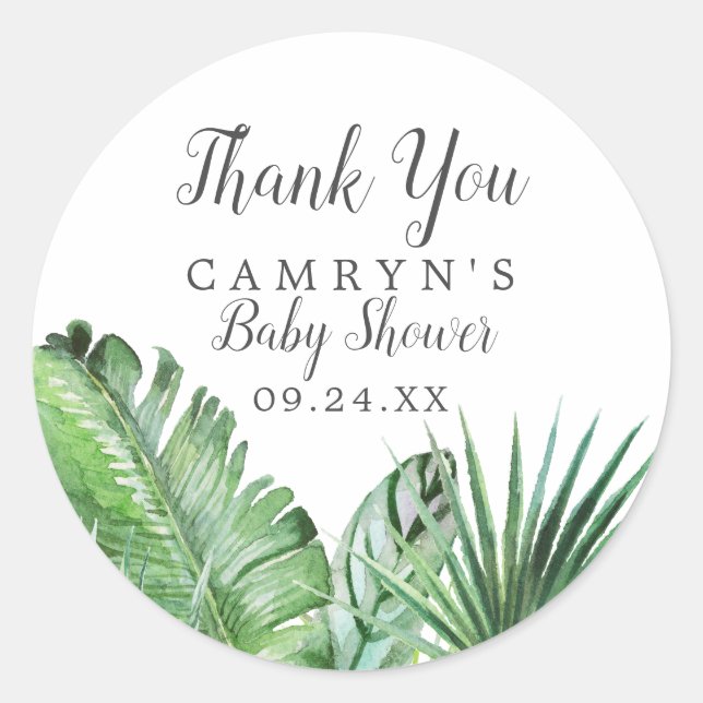 Wild Tropical Thank You Baby Shower Favour Sticker (Front)