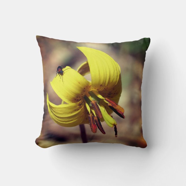 Wild Trout Lily Flower And Insect Friend   Cushion (Front)