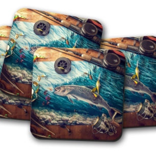 Wild Trout Stream Rustic Fishing Coaster Set