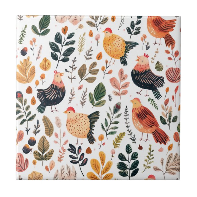 Wild Turkey Feather Wildlife Pattern Ceramic Tile (Front)
