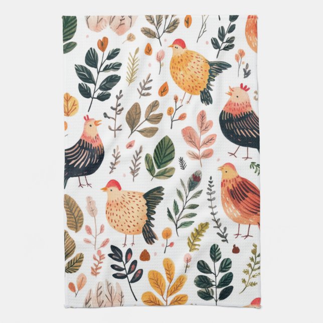 Wild Turkey Feather Wildlife Pattern Tea Towel (Vertical)