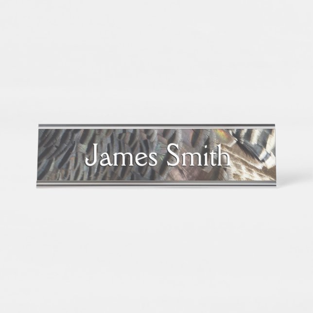 Wild Turkey Feathers I Abstract Nature Design Desk Name Plate (Front)