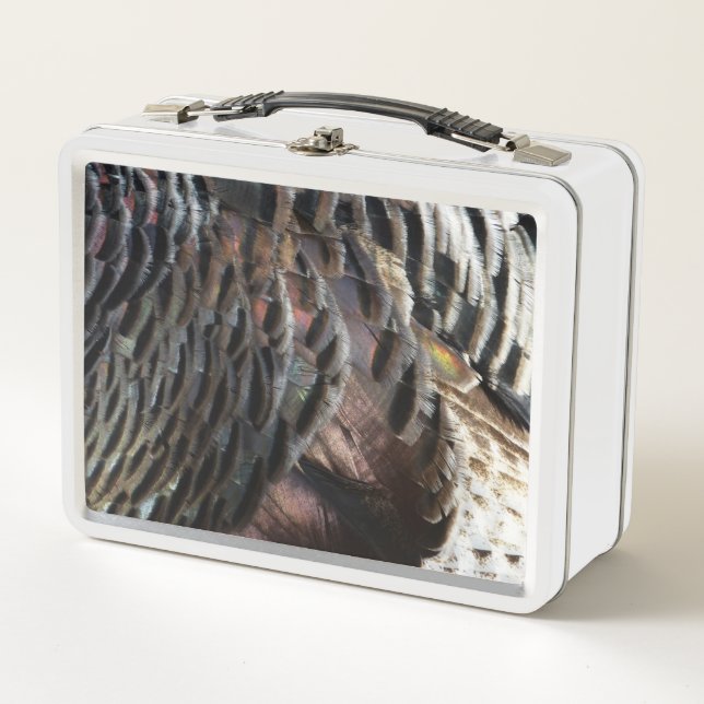 Wild Turkey Feathers I Abstract Nature Design Metal Lunch Box (Front)