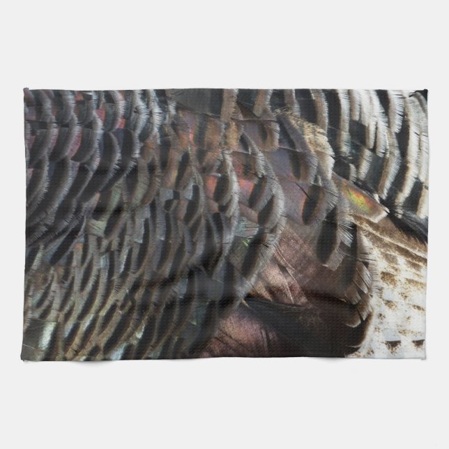 Wild Turkey Feathers I Abstract Nature Design Tea Towel (Horizontal)