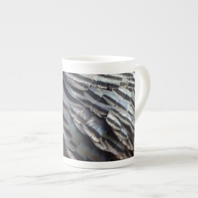 Wild Turkey Feathers II Abstract Nature Design Bone China Mug (Front Right)