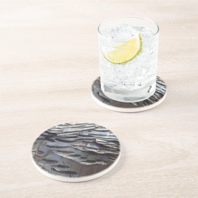 Wild Turkey Feathers II Abstract Nature Design Coaster (Side)