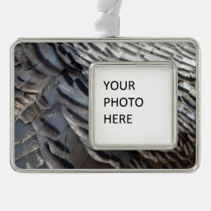 Wild Turkey Feathers II Abstract Nature Design Silver Plated Framed Ornament