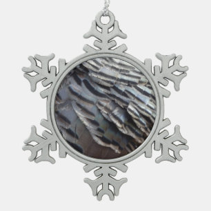Wild Turkey Feathers II Abstract Nature Design Snowflake Pewter Christmas Ornament