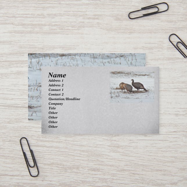 Wild Turkey in Snowy Field Business Card (Front/Back In Situ)