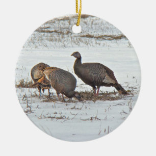 Wild Turkey in Snowy Field Ceramic Ornament