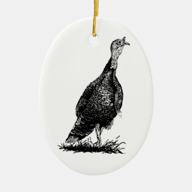 Wild Turkey (line art) Ceramic Tree Decoration (Front)