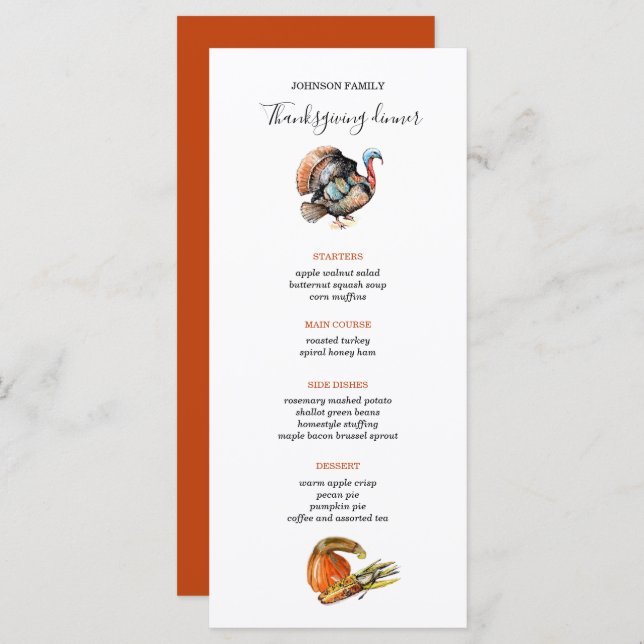 Wild Turkey Thanksgiving dinner menu (Front/Back)