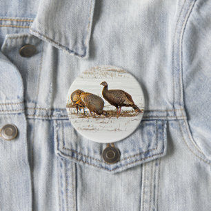 Wild Turkeys in Snow 7.5 Cm Round Badge