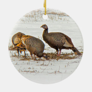 Wild Turkeys in Snow Ceramic Tree Decoration