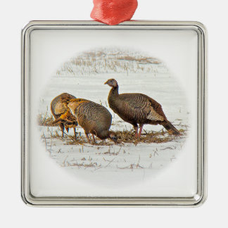 Wild Turkeys in Snow Metal Ornament