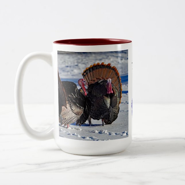 Wild turkeys Two-Tone coffee mug (Left)