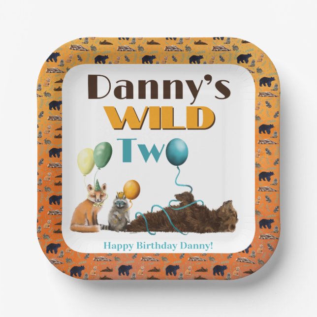 Wild Two Animals Second Birthday party plates (Front)
