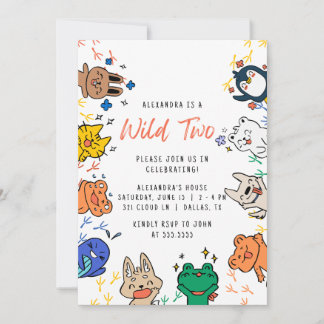 Wild Two Cute Animals 1st Birthday Kids Invitation